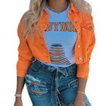 LifeShe Women’s Solid Cropped Denim Jean Jacket Coat with Frayed Hem Orange