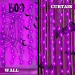 Newhale 8 Modes Halloween Curtain String Lights with Remote Control, USB Plug in Wall Lights Halloween Decorations for Indoor or Outdoor, Helloween Window Lights Decor, Purple, 6.6 * 6.6Ft