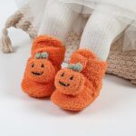 E-FAK Newborn Baby Cozy Fleece Booties with Grippers Winter Slippers Socks Soft Sole Stay On Infant First Walker Crib Shoes(10 Orange, 0-6 Months)