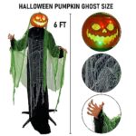 Hourleey Halloween Decorations Outdoor, 6 FT Light Up Ghost Pumpkin with Sound Activation, Animated Pumpkin Decorations for Yard Party Porch Haunted House Prop Decor