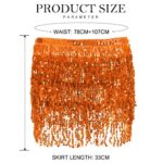 Victray Women Belly Dance Skirt Fringe Skirts Sparkly Sequin Hip Scarf Party Costume (Orange)