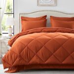 Zzlpp Queen Comforter Set 7 Piece, Burnt Orange Bed in a Bag with Sheets, All Season Terracotta Bedding Sets with 1 Comforter, 2 Pillow Shams, 2 Pillowcases, 1 Flat Sheet, 1 Fitted Sheet