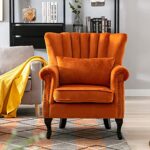 DM Furniture DM-Furniture Mid Century Accent Chair Modern Tufted Wingback Armchairs Club Chair Velvet Single Sofa Lounge Chair with Pillow for Living Room, Velvet- Orange