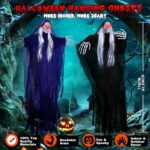 2 Pack Hanging Halloween Skeleton Ghosts Decorations, Large Grim Reapers with LED Lights for Halloween Decorations Outdoor Indoor, Hanging Ghost Skulls for Haunted House Yard Porch Prop (43.3’’)