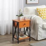 VECELO Nightstands End Table X-Design with Drawer and Storage Shelf for Living Room Bedroom, Pure Orange/Set of 2