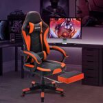 OHAHO Gaming Chair Racing Style Office Chair Adjustable Massage Lumbar Cushion Swivel Rocker Recliner Leather High Back Ergonomic Computer Desk Chair with Footrest (Orange)