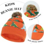 NATUST 3 Pcs Kids Winter Knit Hat Gloves Scarf Dinosaur Beanie With Pompom Children Knitted Warm Set Orange
