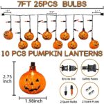 PASUTO Halloween Decorations Lights Pumpkin Light, 7Ft Curtain String Lights with 10 Translucent Pumpkin Lantern & 25 Mini Orange Bulbs, for Halloween Indoor Outdoor Window Stair Decorations