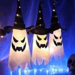 Halloween Decorations Outdoor Decor Hanging Lighted Glowing Ghost Witch Hat Halloween Decorations Indoor Outside Ornaments Clearance Halloween Party Lights String for Yard Tree Garden(3Pcs)