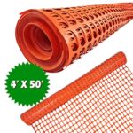 Ashman Plastic Mesh Fence, 4’x50′ Feet, 1 Roll, Orange, Construction Barrier Netting, Garden Fencing, Fences Wrap, Above Ground, for Snow, Poultry, Chicken, Deer, Patio, Garden Netting, Orange 50FT.