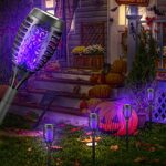 Liveasily 4 Pack Solar Torch Light with Flickering Flame, Outdoor Waterproof Solar Halloween Lights Decorations, Solar Torches Landscape Path Lights for Halloween Decor (Purple)