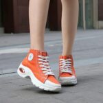 WELRUNG Women’s Air Cushion High Top Heightened Sole Sports Causal Fashion Sneakers Canvas Walking Shoes Orange 10 US