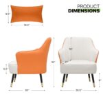 Magshion Mid Century Modern Leatheraire Armchair with Lumbar Pillow, Thick Seat Cushion, 550lbs Capacity – White & Orange