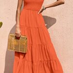 PRETTYGARDEN Sleeveless Summer Dresses for Women 2023 High Waisted Smocked Tank Maternity Dress Tiered Maxi Casual Long Dresses (Orange,Small)