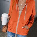 Dokotoo Fall Solid Color Oversized Orange Full Zip Up Hoodies for Women 2023 Long Sleeve Ladies Hooded Zipper Sweatshirts Pockets Jacket Coat Casual Large