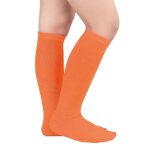 Zando Halloween Socks Cotton Toddler Soccer Socks Orange Soccer Socks kids 4-6 Girls Soft Breathable Kids Knee High Socks Three Stripe Long Socks for girls A Deep Orange 6-9 Years