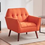 Kingfun Linen Fabric Accent Chairs Set of 2 for Bedroom, Midcentury Modern Accent Arm Chairs for Living Room, Comfortable Reading Chair, Tufted Sofa Chair, Upholstered Single Sofa, Light Orange