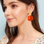 GUOXIAOMEI Chic Elegant Boho Red Rose Petal Dangle Resin Earrings Drop Acrylic Tiered Matte Flower Earrings Statement Exaggerated Floral Tassel Earrings for Women and Girls (Orange)