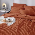 CozyLux Queen Seersucker Comforter Set with Sheets Burnt Orange Bed in a Bag 7-Pieces All Season Bedding Sets with Comforter, Pillow Sham, Flat Sheet, Fitted Sheet, Pillowcase