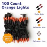 PREXTEX Halloween Lights (20 Feet, 100 Lights) – Orange Halloween Party Decorations Lights with Black Wire – Holiday Halloween Decorations Indoor/Outdoor String Lights – Orange Color Twinkle Lights