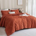 Andency Burnt Orange Comforter King Size, 3 Pieces Terracotta Boho Fall Chevron Bedding Comforter Set (1 Tufted Comforter & 2 Pillowcases), Lightweight Rust Microfiber Bedding Set for All Seaon
