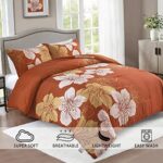 Terracotta Floral Comforter Set King Soft Comforter Reversible Botanical Bedding Sets Burnt Orange Bed Set Lightweight Boho Bed Comforter Set for Women Adults Teens (1 Comforter, 2 Pillowcases)