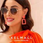 KELMALL Raised Design Drop Dangle Statement Earrings for Women Classic Metallic Geometric Rectangle Earring- Neon Orange