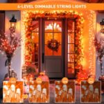 JMEXSUSS 600 LED Thanksgiving Lights Outdoor, 8 Modes Orange Christmas Lights Plug in, Orange String Lights Clear Wire for Fireplace, House, Yard, Halloween Christmas Thanksgiving Decorations