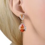 EVER FAITH Women’s Austrian Crystal Cubic Zirconia Elegant 2 Teardrop Dangle Earrings Orange Gold-Tone