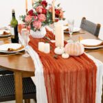 10Ft Rust Gauze Table Runner, Sheer Cheesecloth Table Runner Bulk for Holiday Party Bridal Shower Romantic Boho Table Decor | 35″ W x 118″ L | Rust