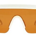 ShadyVEU Semi Rimless Neon Rainbow Sunglasses Mirrored Lens UV Protection 80s Retro Rave Shades Crooked ZigZag Bolt Arm (White w/Orange Lens)