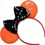 CLGIFT Halloween Minnie Ears, Orange Minnie Ears, Black Mickey Ears Headband, Halloween Costume (Halloween Orange/Black)