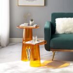 Orange Colored Acrylic Lucite Sofa Side Table Beautiful Design Furniture Table Drinks and Snacks Table Stylish Home Table Furniture Modern Cute Design (Orange, 15.7×15.7×22.8”H)