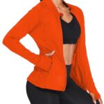 Pinspark Women’s Track Jacket Athletic Workout Running Jacket Full Zipper Up Sportswear Lightweight Tops Fluorescent Orange M