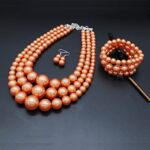 Large Big Simulated Pearl Statement Necklace Beads Chain Choker Bib Necklace Multi layer Pearl Jewelry Set (A-orange)
