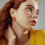 Lourny Small Hoop Earrings for Women, 18K Gold Plated Hypoallergenic Cute Enamel Huggie Earring Gifts for Girls (Orange)