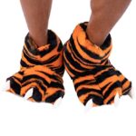 Lazy One Animal Paw Slippers for Kids and Adults, Fun Costume for Kids, Cozy Furry Slippers Orange,Black