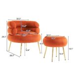 Karl home Accent Chair with Ottoman Modern Barrel Chair Set Midcentury Armchair with Burnt Orange Velvet Upholstery Club Chair with Footrest for Living Room, Bedroom, Reading Room