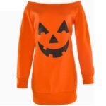 Womens Orange Pumpkin Off-Shoulder Tunic (Adult Standard) – 1 Pc.- Vibrant, Perfect For Fall & Festive Occasions