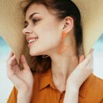 Lourny Double Heart Dangle Earrings for Women, Love Heart Drop Stud Earrings Lightweight Hypoallergenic Trendy Earrings for Teen Girls (Orange)