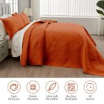 Qucover Oversized King Bedspreads Burnt Orange, Soft Microfiber Rust Color California King Quilt Set, 3 Pieces Ultrasonic Quilting Paisley Pattern Oversized Coverlet Bedding, 128″ x 120″