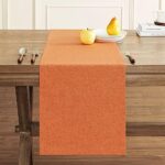 ZeeMart Basic Linen Style Table Runner, 14 x 90 Inch Burnt Orange Chambray, Rustic Farmhouse Orange Fall Table Runners 90 Inches Long, Everyday Polyester Table Runner – Machine Washable & Easy Care