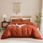 Smoofy Comforter Set Queen Size Terracotta 3 Pcs Boho Fringe Tufted Soft Microfiber Bedding Sets, Tassel Burnt Orange Comforter Sets for All Season (1 Comforter + 2 Pillowcases)