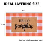 Fall Outdoor Orange and White Plaid Rug – 28 x 43 Inches Cotton Hand-Woven Checked Rug Layered Doormats for Front Door Porch Farmhouse Entryway Patio