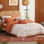 WRENSONGE Boho Queen Size Comforter Set, Burnt Orange 8 Pieces Terracotta Bed in a Bag Queen, Cozy Farmhouse Bedding Set with Decor Pillow, Lightweight Breathable for All Seasons