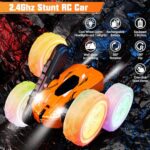 28? Remote Control Car, RC Cars Stunt Car Toy, 4WD 2.4Ghz Double Sided 360° Rotating RC Stunt Car with Headlights Wheel Lights, RC Cars Toys Gift for Kids Boys Girls on Birthday Christmas Orange