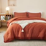 Litanika Terracotta Comforter King Size Set, Boho Tassel Burnt Orange Comforter Aesthetic 3 Pieces, Rust Lightweight Fringe Bedding Set for All Season(1 Comforter 104×90 inch, 2 Pillowcases)