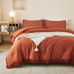 Litanika Terracotta Comforter King Size Set, Boho Tassel Burnt Orange Comforter Aesthetic 3 Pieces, Rust Lightweight Fringe Bedding Set for All Season(1 Comforter 104×90 inch, 2 Pillowcases)