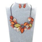 Fenni Jewelry Vintage Statement Jewelry Set Leaf Floral Bohemian Boho Statement Necklace Earring Set Crystal Fashion Costume Jewelry (Orange)