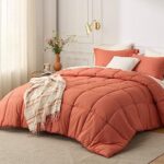 Bedsure Burnt Orange Queen Comforter Set – Burnt Orange Basket Weave Pattern Down Alternative Comforter Set Box Stitching Duvet Insert, Lightweight All Season Bedding Set with 2 Pillow Shams